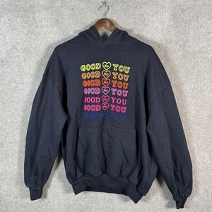 IRENEISGOOD Hoodie Womens Medium Black Good For You Rainbow Heart Made Italy